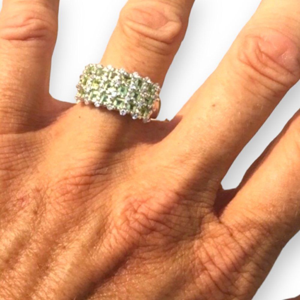 Platinum Peridot Topaz Gemstone Sterling Silver Statement Ring NEW